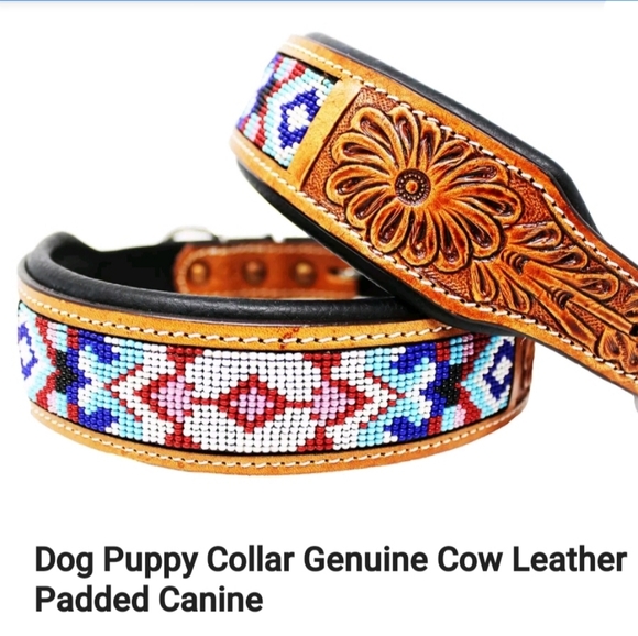 100% GENUINE  LEATHER HANDMADE DOG COLLAR - Picture 1 of 6
